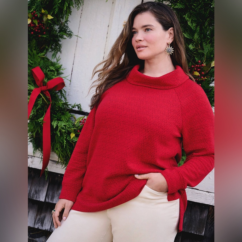 Lane Bryant Relaxed Cowlneck Textured Pullover Top Sweatshirt Red Size 14/16